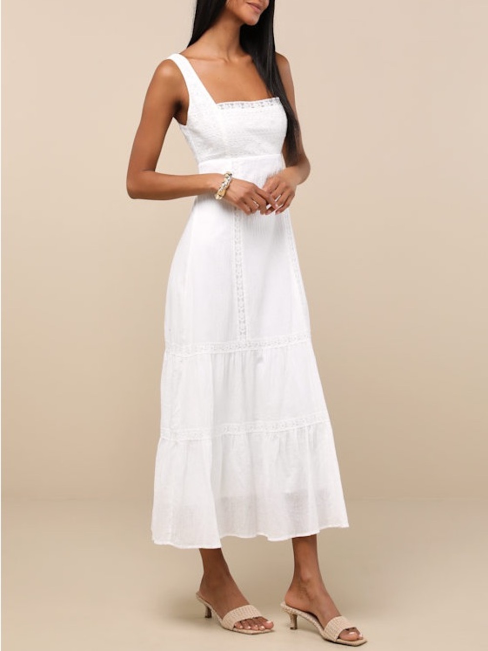 Lulu’s Esmeray White Lace Sleeveless Tiered Midi Dress Size XS - Picture 2 of 10